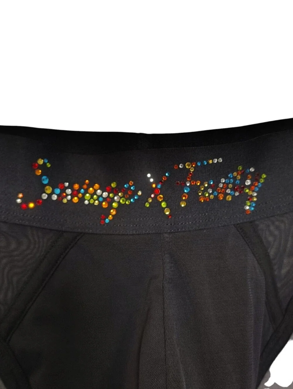 Savage X Fenty Rainbow Rhinestone Mesh Briefs Black Caviar